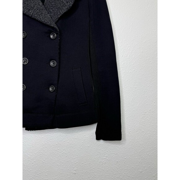 James Perse Double Breasted Cotton Pea Coat Jacket Size 2 USA Wool Blend Black - Picture 5 of 16